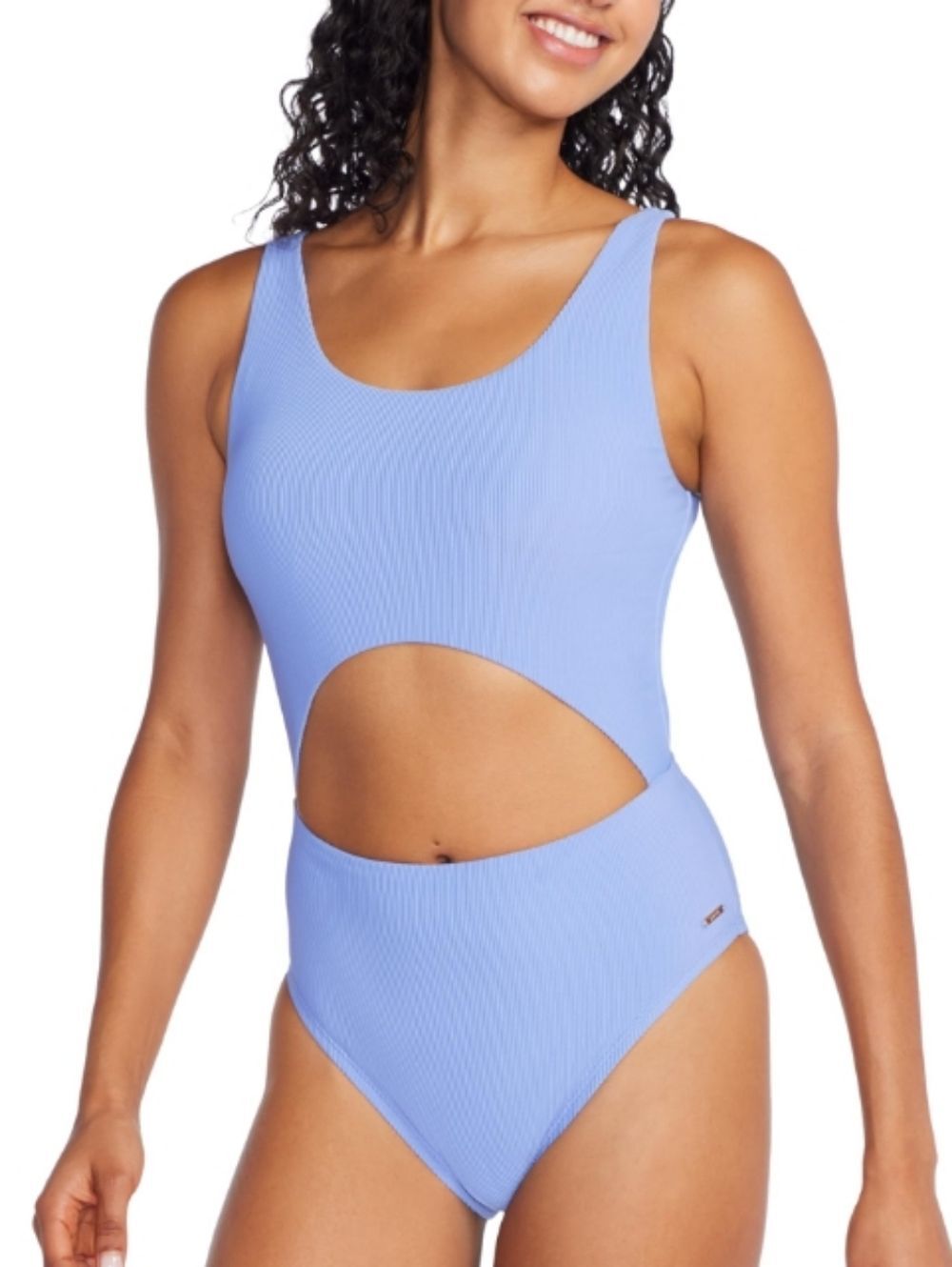 NWT Speedo Swimsuit One Piece Keyhole Tie Back Light Blue Ribbed - Size 4